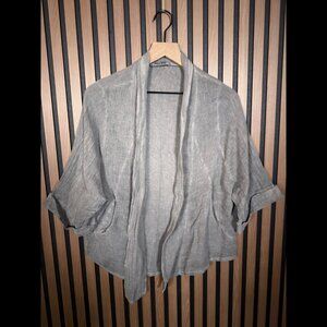 Meo Meli Cardigan OS Womens Gray Open Front Cropped Linen Cotton Woven Knit
